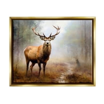 Stupell Industries Deer Woodland Trees Animals & Insects Painting Gold Floater Framed Canvas Art Print Wall Art, 31 x 25