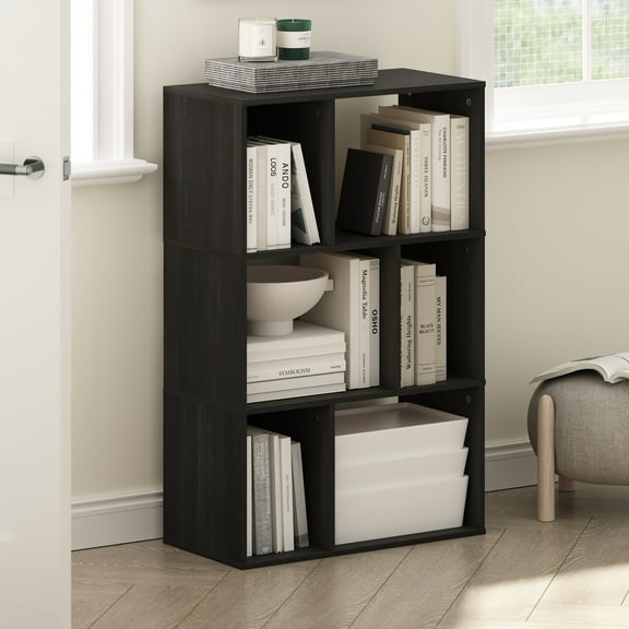 Furinno Daly 6-Cube Irregular Cubes Bookcase, Bookshelf, Storage Organizer, Espresso
