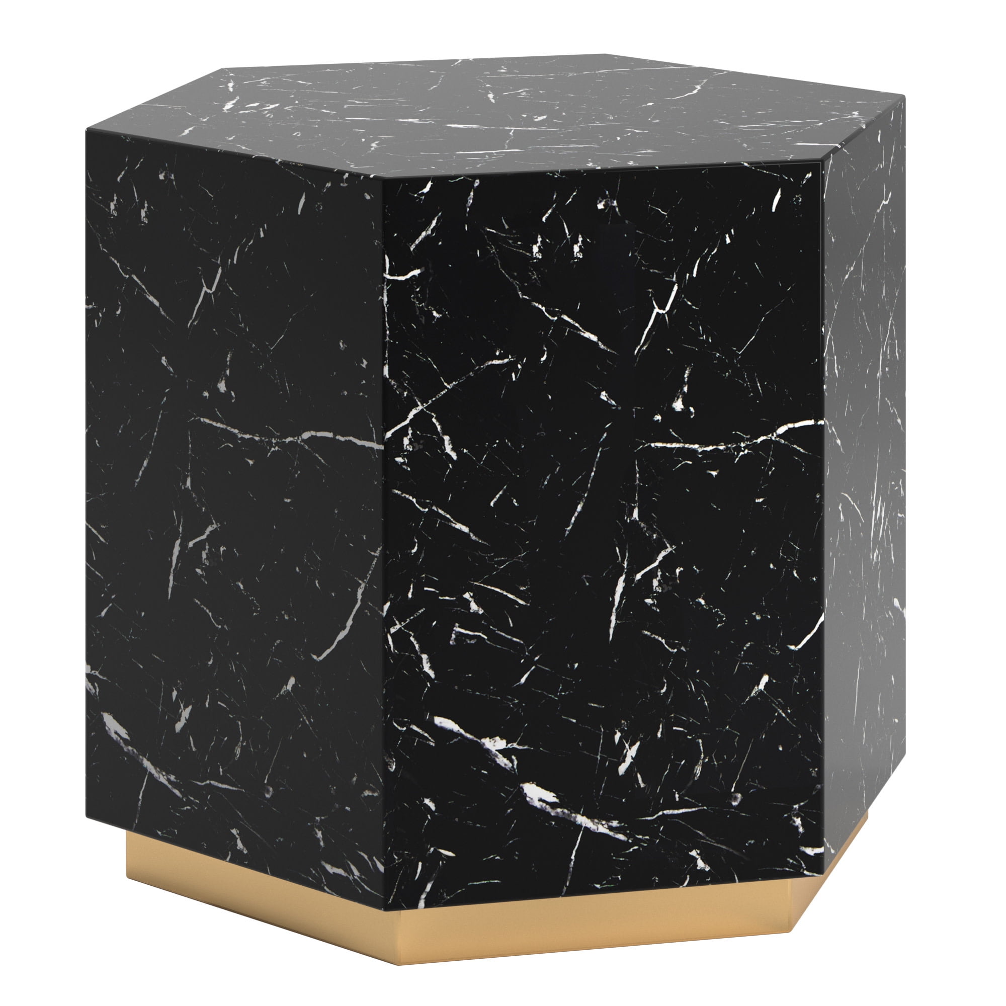 Weston Home Declan Hexagon Faux Marble End Table, Black
