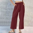 thumbnail image 2 of Audhol Linen Pants Women Women's Pure Cotton and Linen Wide Leg Pants Casual Baggy Elastic Waistband with Pockets Fashionable Pants Women Wide Leg Pants Red2 4XL, 2 of 9