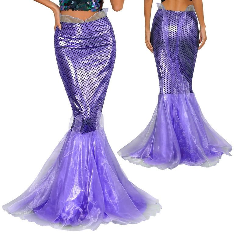 YEAHDOR Womens Fish Tail Skirt Ladies Halloween Carnival Long Mermaid Skirt Costume Sequins Glitter Party Evening Maxi Skirt Purple A 3XL Walmart