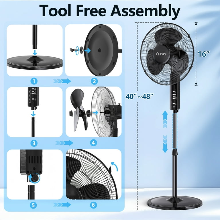 Qunler 16" Pedestal Fan 2-Pack, 3-Speed, Remote, Adjustable photo 3