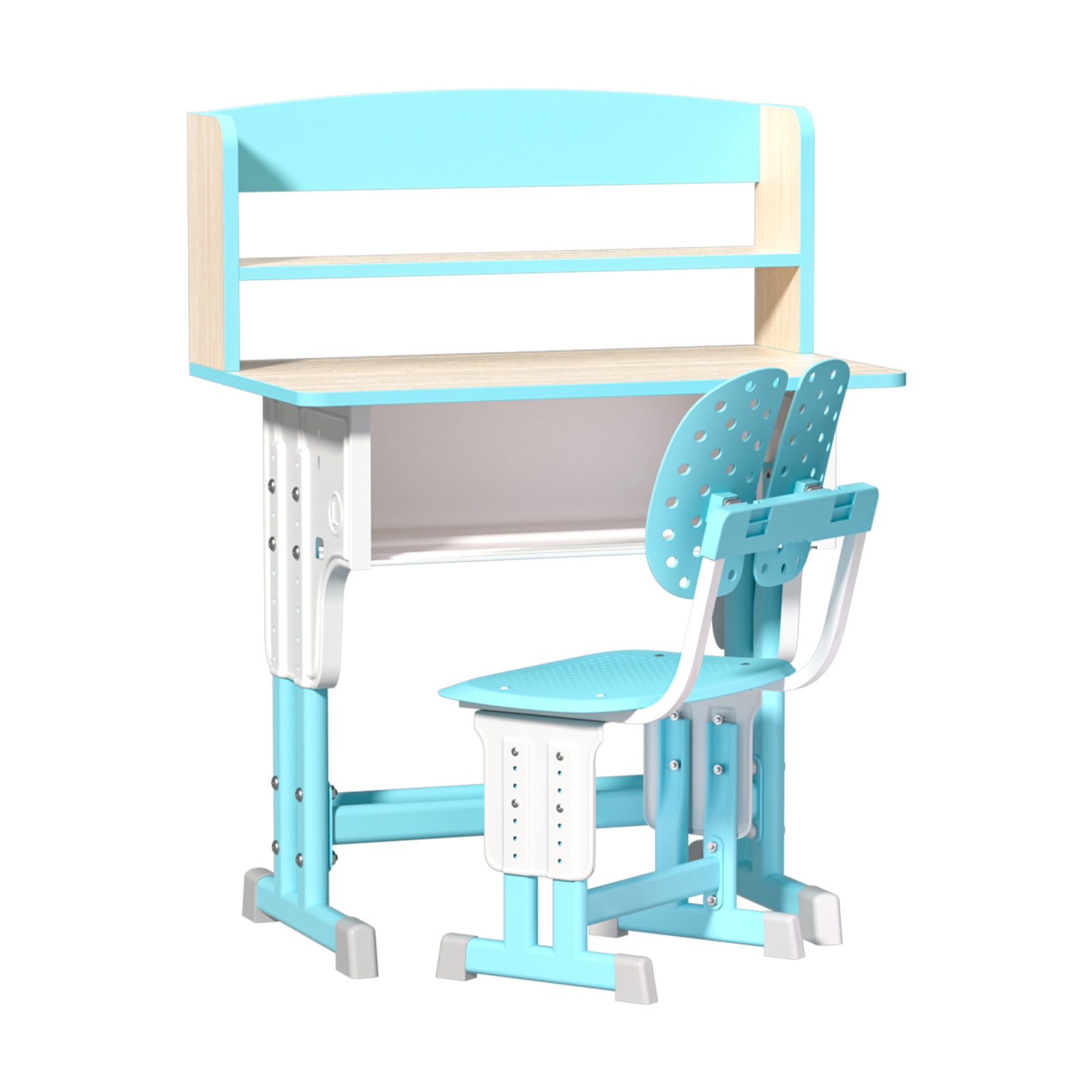 AurumEdge Kids Study Desk and Chair Set, Liftable School Leaning Table Chair Set with Drawer Design, Children Desk Chair Set with Dual Partition Book Stand, Backpack Hook, Cup Holder