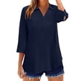 thumbnail image 6 of Dvprdro Womens 3/4 Sleeve V Neck Tops Embroidered Cotton Linen Blouses Vacation Going Out Tops Navy L, 6 of 6