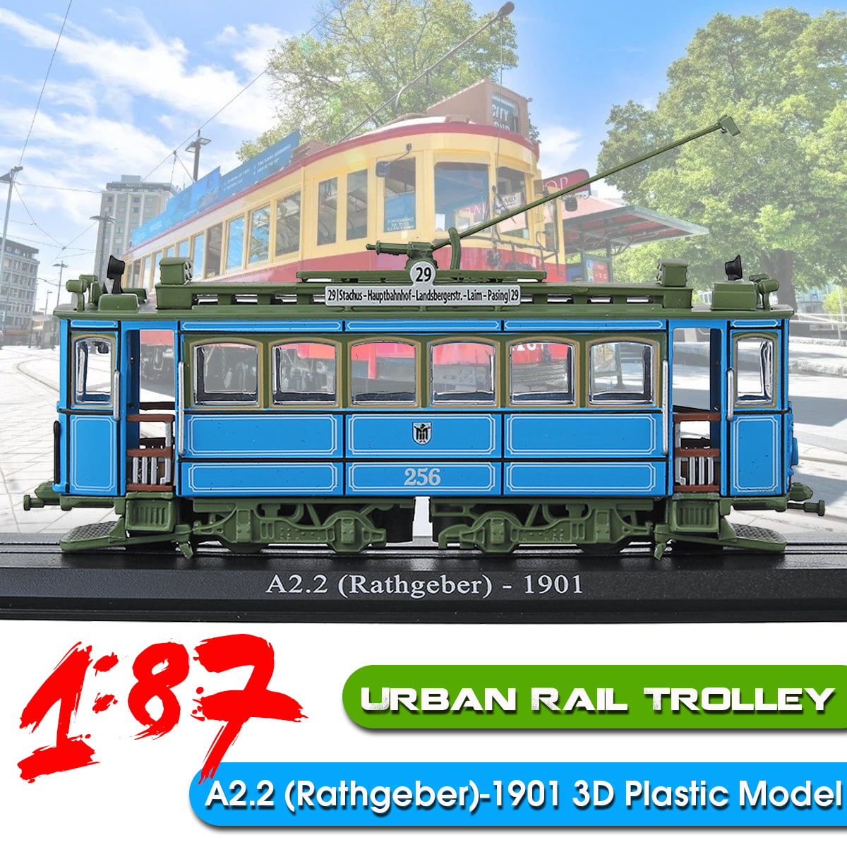 New 1:87 Scale German Urban Rail Trolley A2.2 Rathgeber -1901 3D Plastic Model 