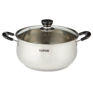 Supor 4.3QT Stainless Steel Saucepot with Glass Lid – 22cm Saucepan for Soups, Induction Compatible, Sauces & Simmering