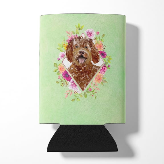 Carolines Treasures CK4388CC Labradoodle Green Flowers Can or Bottle Hugger Can Hugger multicolor