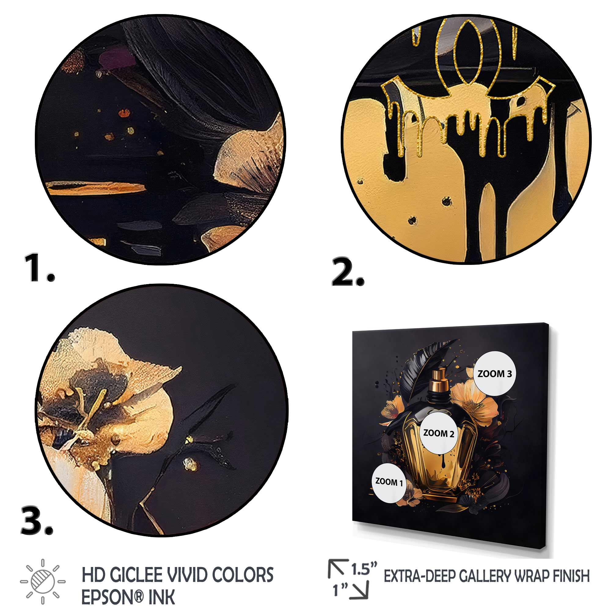 Designart Chic Black And Gold Perfume Bottle IX Canvas Wall Art