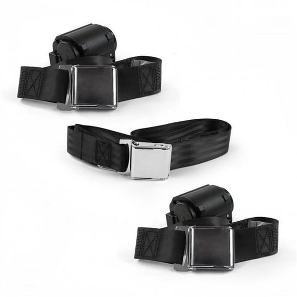 Airplane 2 Point Black Retractable Bench Seat Belt Kit for AMC Gremlin 1970-1979 - 3 Belts