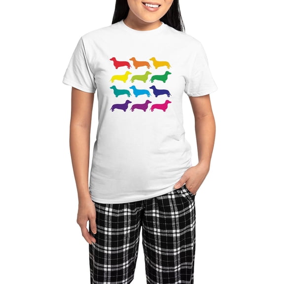 CafePress - Rainbow Dachshunds Women's Light Pajamas - Women's Short Sleeve Print T-Shirt and Pants Light Cotton Pajama Set