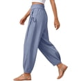 thumbnail image 4 of Edvintorg Cotton Pants for Women Casual Loose Fit Elastic Waisted Cuffed Trousers with Pockets Summer Clothes Womens Blue XXL, 4 of 6