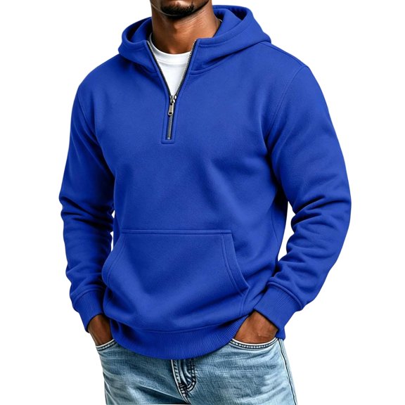 Atogsazn Mens 1/4 Zip Oversized Hoodies Casual Long Sleeve Hooded Sweatshirt Fall Winter Tops with Pocket Blue M Fashion