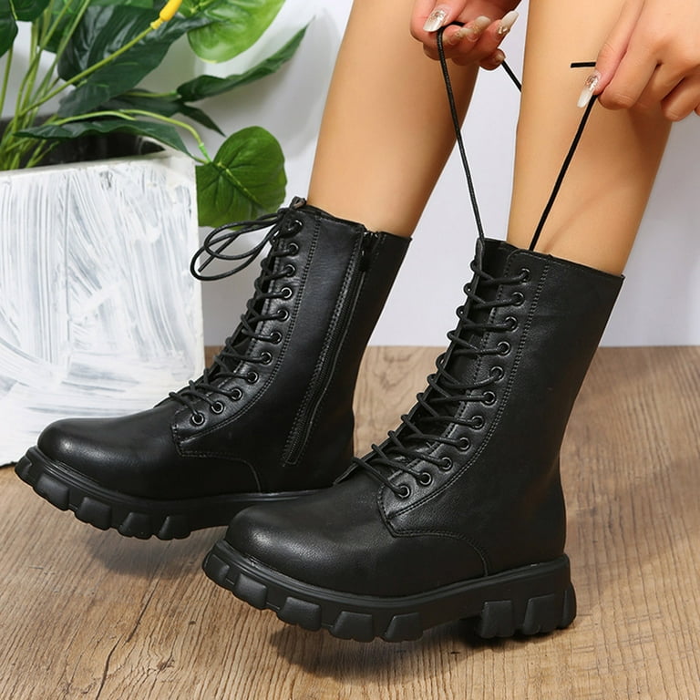 Wefuesd Ladies Fashion Solid Color Leather Round Toe Biker Wefuesd Ladies Fashion Solid Color Leather Round Toe Biker