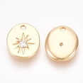 thumbnail image 2 of 2Pcs Oval Charms with Star Brass Charms with Cubic Zirconia Clear Real 18K Gold Plated for Women DIY Necklace Bracelet Earring Jewelry Craft Making 11x9.5x2mm Hole: 1.2mm, 2 of 2