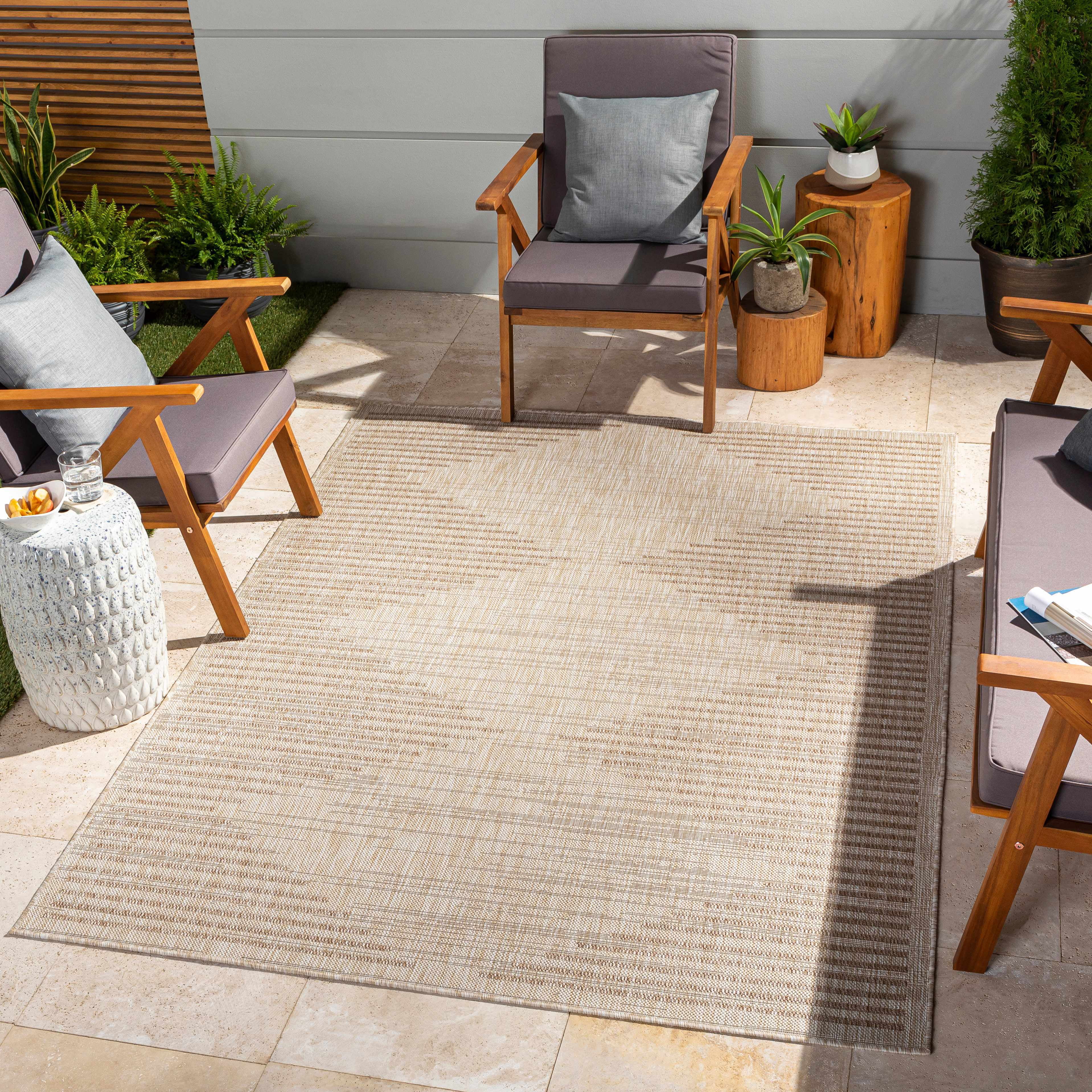 Hauteloom Winmalee Living Room, Bedroom Patio Outdoor Area Rug - Bohemian, Transitional - Tan, Cream, Beige - 5'3" x 7'