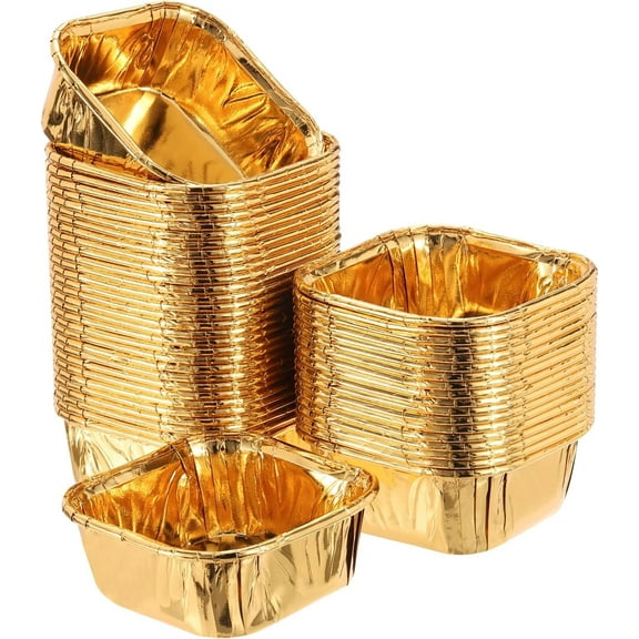 50 Count Gold Square Cupcake Cups, Oil-Resistant, High-Temperature Resistant
