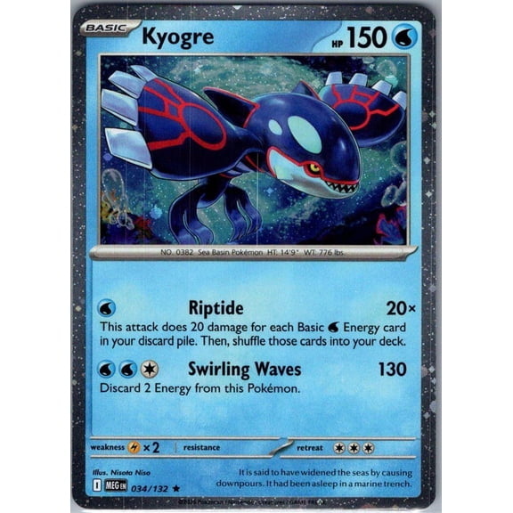 2025 Mega Evolution Kyogre Cosmic Holo Rare #034/132 Pokemon Trading Card (English)