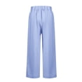 thumbnail image 5 of Dwellite Women's Linen Pants Ankle Length Straight Leg Cropped Pants Elastic Waist for Summer Beach Vacation with Pockets Blue 6XL, 5 of 7