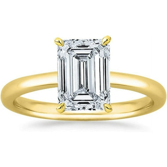 beryl_creation 925 Sterling Silver 0.75 Ct Emerald Cut White Diamond Solitaire Wedding Engagement Ring 14K Yellow Gold Plated For Women's -6.5