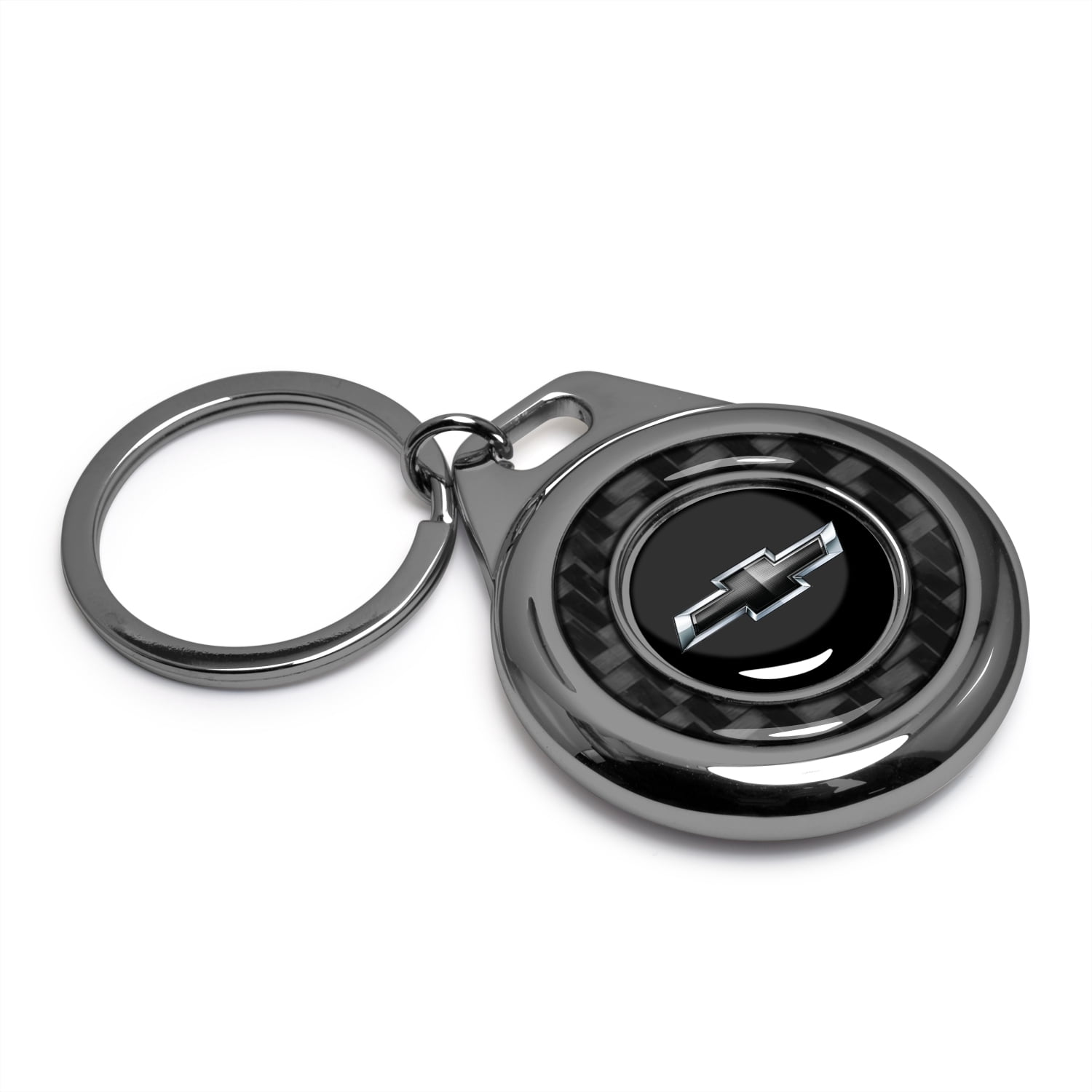 iPick Image for Chevrolet Black Logo Real Black Carbon Fiber Gunmetal Roundel Metal Case Key Chain, Official Licensed