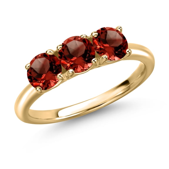 Gem Stone King 10K Yellow Gold Red Garnet Engagement Ring for Women | 1.65 Cttw | Round 5MM | Gemstone January Birthstone | Size 9