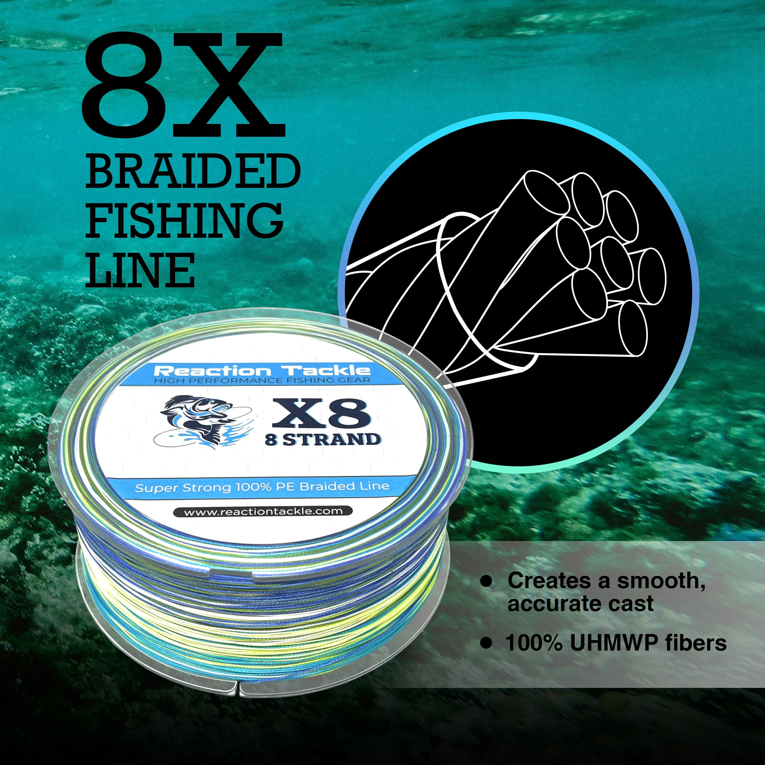 8 strand braided fishing line Reaction Tackle 8-Strand Premium 14 Colors White / 150LB / 500yds NO FADE Pink Braided Fishing Line X8 8 Sure Strike - Proberos -