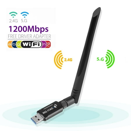 1200Mbps Wireless USB Wifi Adapter, Dual Band 2.4/5GHz USB WI-FI Router Network Repeater W-lan Card with Antenna 802.11 ac/a/b/g/n Support Windows