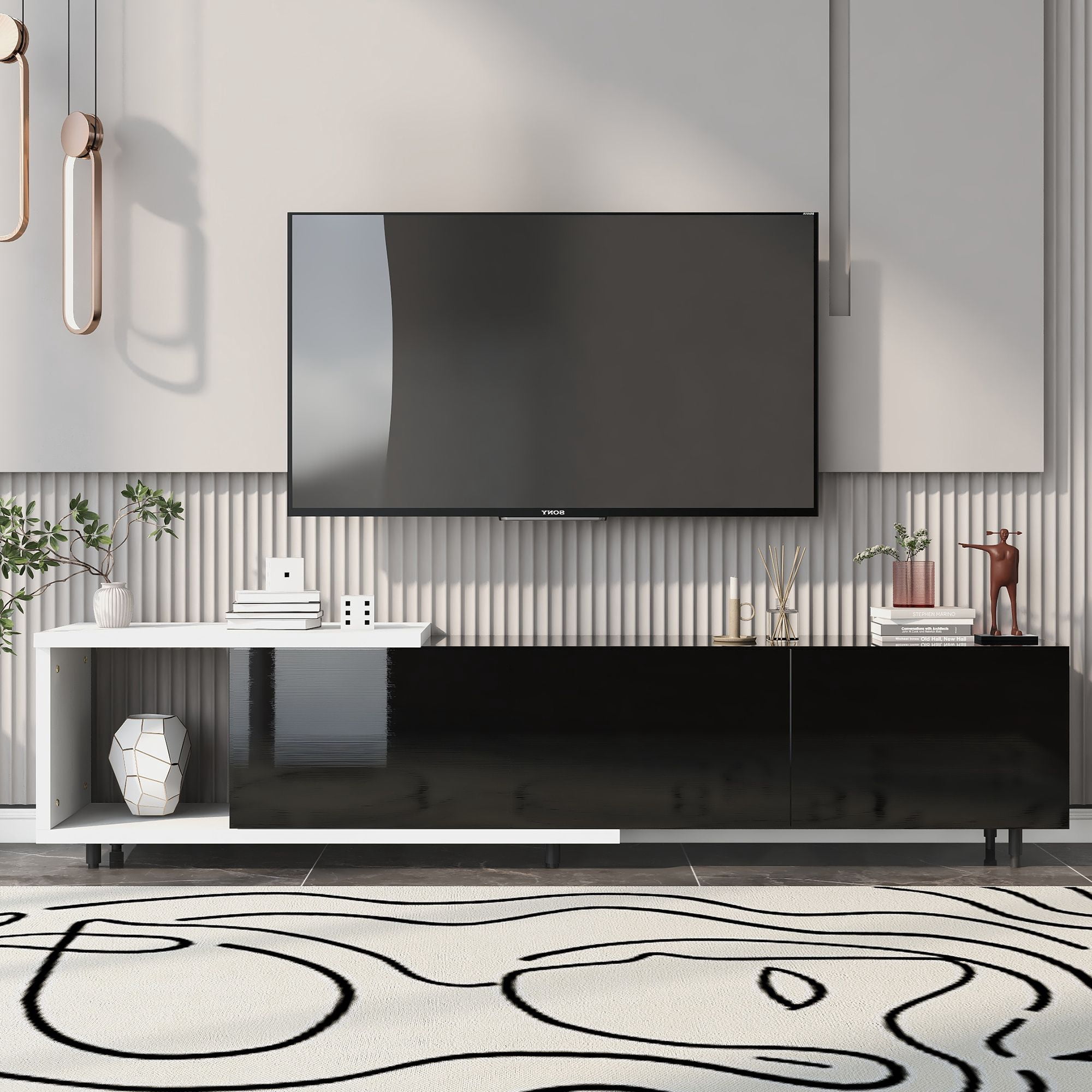 Aukfa TV Stand with 3 Large Drawers for TVs up to 80" - Black