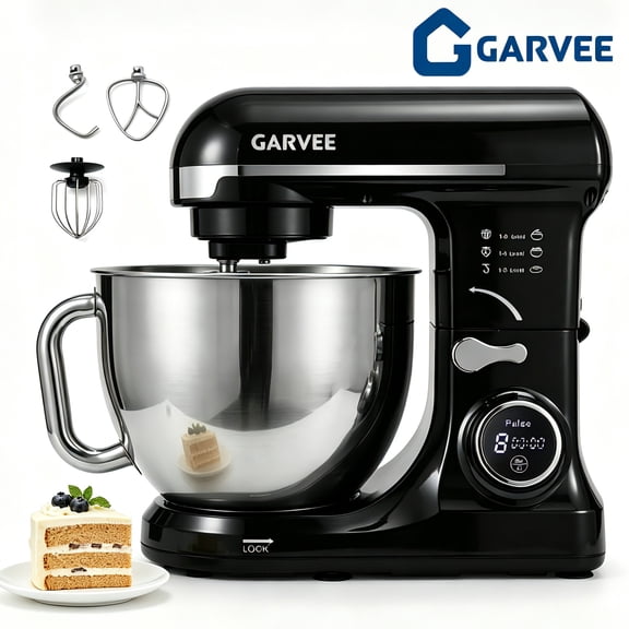 Garvee 5.3 QT Electric Stand Mixer, 8-Speed Kitchen Mixer with Dough Hook, Flat Beater & Wire Whisk for Bread Dough, Cake, Cookies, 500W, 120V, Black
