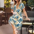 thumbnail image 3 of Lsque Vintage Blue Flowers Print Women's Casual Dress T-Shirt Summer Short Sleeve Scoop Neck Swing Dresses, 3 of 6