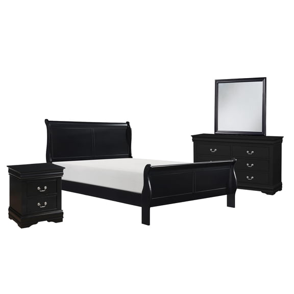 Fy Four Piece Queen Size Bedroom Set, Antique Nickel Metal Handles, Black