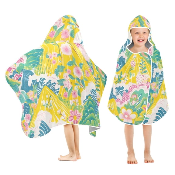 Yayeee Kids Hooded Towels Toddler Soft Absorbent Beach Bathing Wrap 50" x 23.5", Yellow Mountains