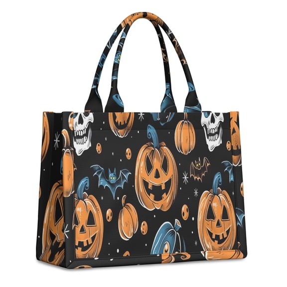 Large Capacity Tote Bag,Halloween Pumpkins Skulls Bats and Eyeballs Handbag Fashion Luxury Tote Bag,15.7"x13"x 5.1" Inches,Laptop Compatible