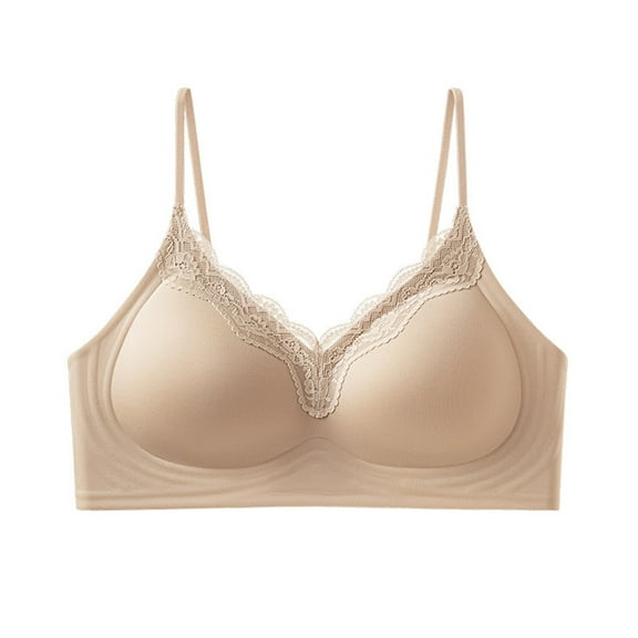 LIOJIN Women's Bra Summer Liquid Foundation Color Lace Thin Small-Chest Thick-Gathered Bralette, Women's Bra M