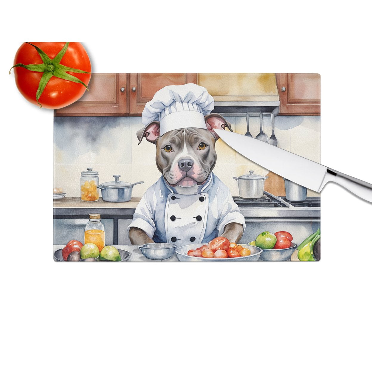 Pit Bull Terrier The Chef Glass Cutting Board 12 in x 15 in