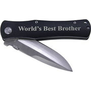 World's Best Brother Folding Pocket Knife - Great Gift for Birthday, or Christmas Gift for a brother (Black Handle)