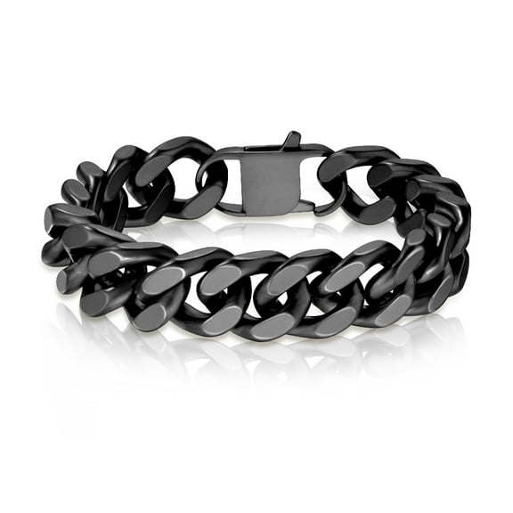 Black Men Cuban Link Bracelet - Stainless Steel 9" Curb Link Biker Bracelets
