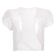 thumbnail image 4 of YVNAURA Lightweight Chiffon Bolero Cardigan for Women 3/4 Sleeve Open Front Sheer Shrug Short Cropped Color Cover Up Shawl for Evening Dress Cocktail Party, White,S, 4 of 4