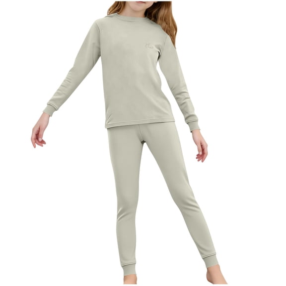 HBGVBA Girl's 2 Piece Set Thermal Underwears Base Layer Set Long Sleeve Shirt Long Johns Casual Soft for Cold Weather
