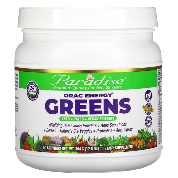 Paradise ORAC Energy Greens Powder Extract, Super Antioxidants, Probiotics, Vitamin C, 60 Servings