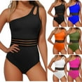 thumbnail image 4 of Dezsed Women's Sexy One Piece Bathing Suits One Shoulder Tummy Control Swimsuits Slim Mesh Swimwear Orange L, 4 of 4