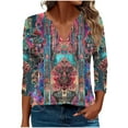 thumbnail image 2 of JTZGDY Womens Casual V Neck Tops Dressy Boho Floral Printed 3/4 Length Sleeve Graphic Tunic Tshirt Loose Oversized Comfy Pullover Blouse Purple#03 L, 2 of 6