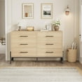 thumbnail image 1 of Commode à 6 Tiroirs - Coffre en Panneau MDF et PB de 52 Po de Large avec Pattes en Forme de R, Armoire de Rangement Spacieuse à Grain de Bois pour Chambre, Salon, Entrée, 1 of 9