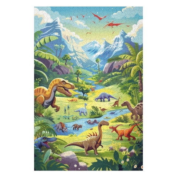 Puzzles for Adults 300 Pieces - Many Dinosaur Meeting Together Green Jungle Puzzles for Family Games, Puzzle for Gifts, Funny Puzzle for Education