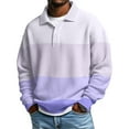thumbnail image 2 of Long Sleeve Mens Shirts Polo for Men Casual Button Down Shirt Golf Pullover V Neck Stand Collar Fashion Fall Sweatshirt Light Purple 4XL, 2 of 4
