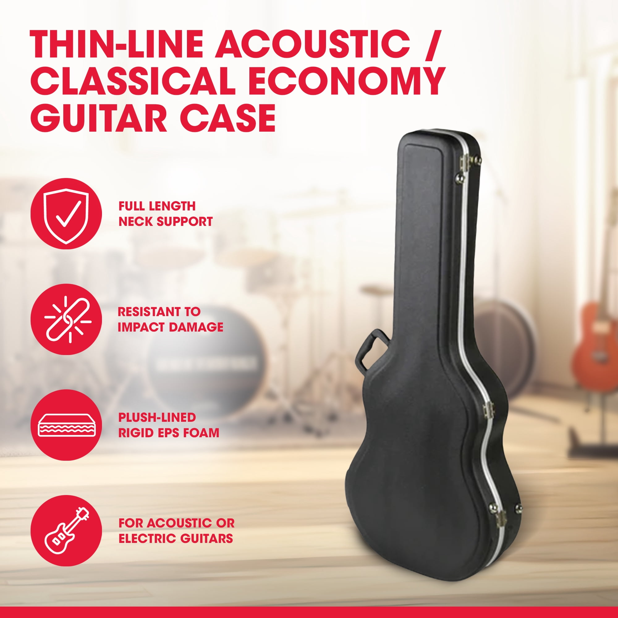 SKB Hardshell Travel Case for Thin-Line Acoustic or Electric Guitars, Black