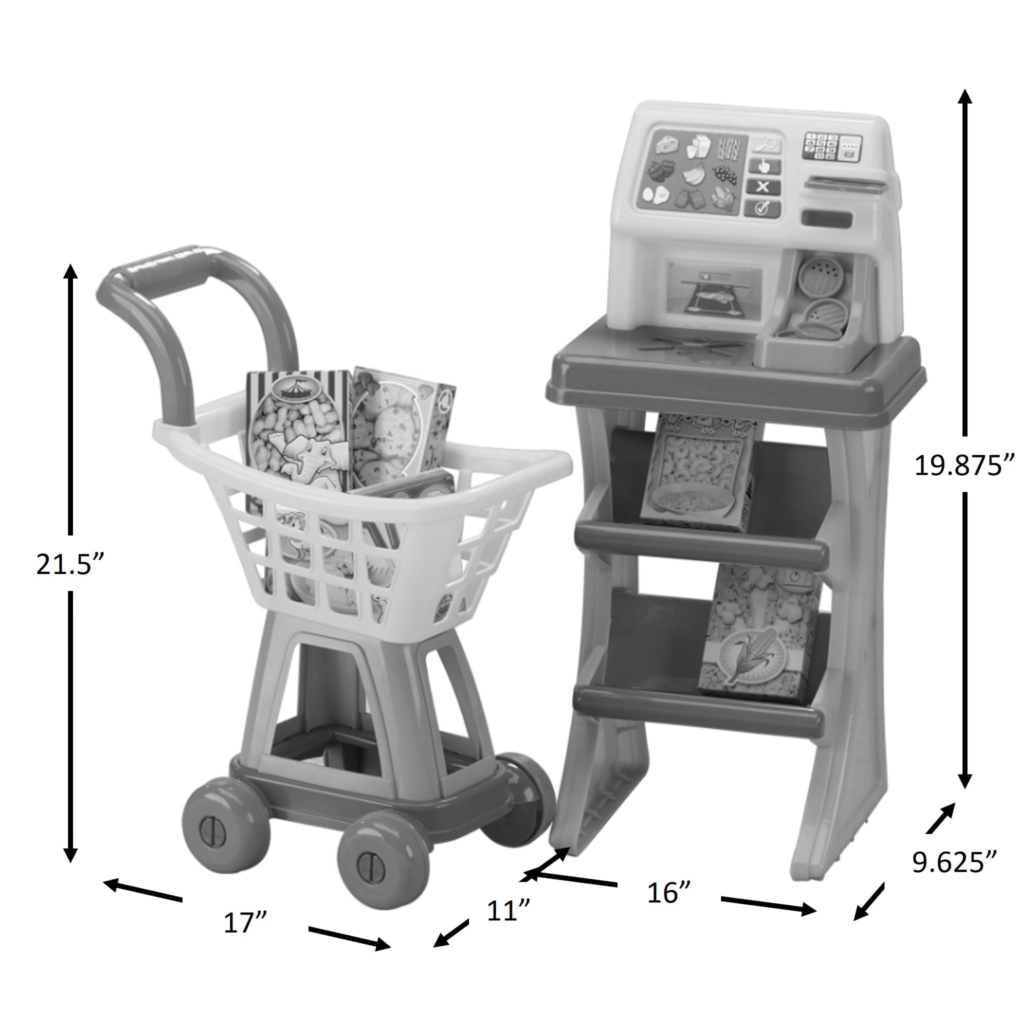 American Plastic Toys My Very Own Market Stand Set with Cash Register and Shopping Cart, 13 Piece Set for Kids