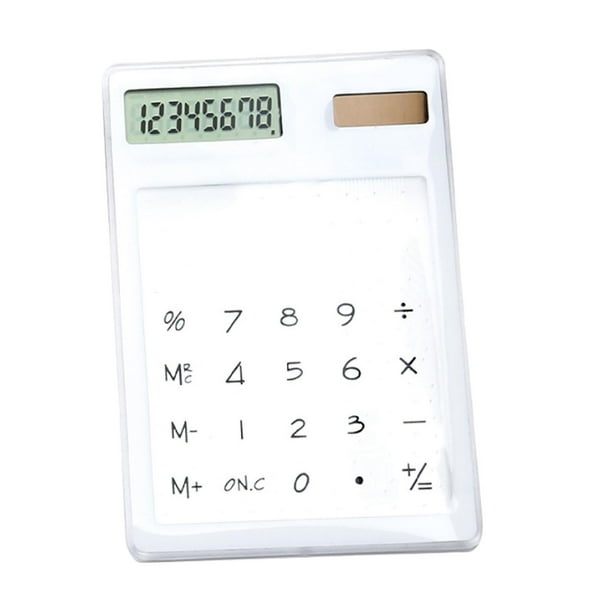Calculatrice solaire, écran tactile LCD à 8 chiffres, portable, transparente, pour bureau, école, maison, blanc