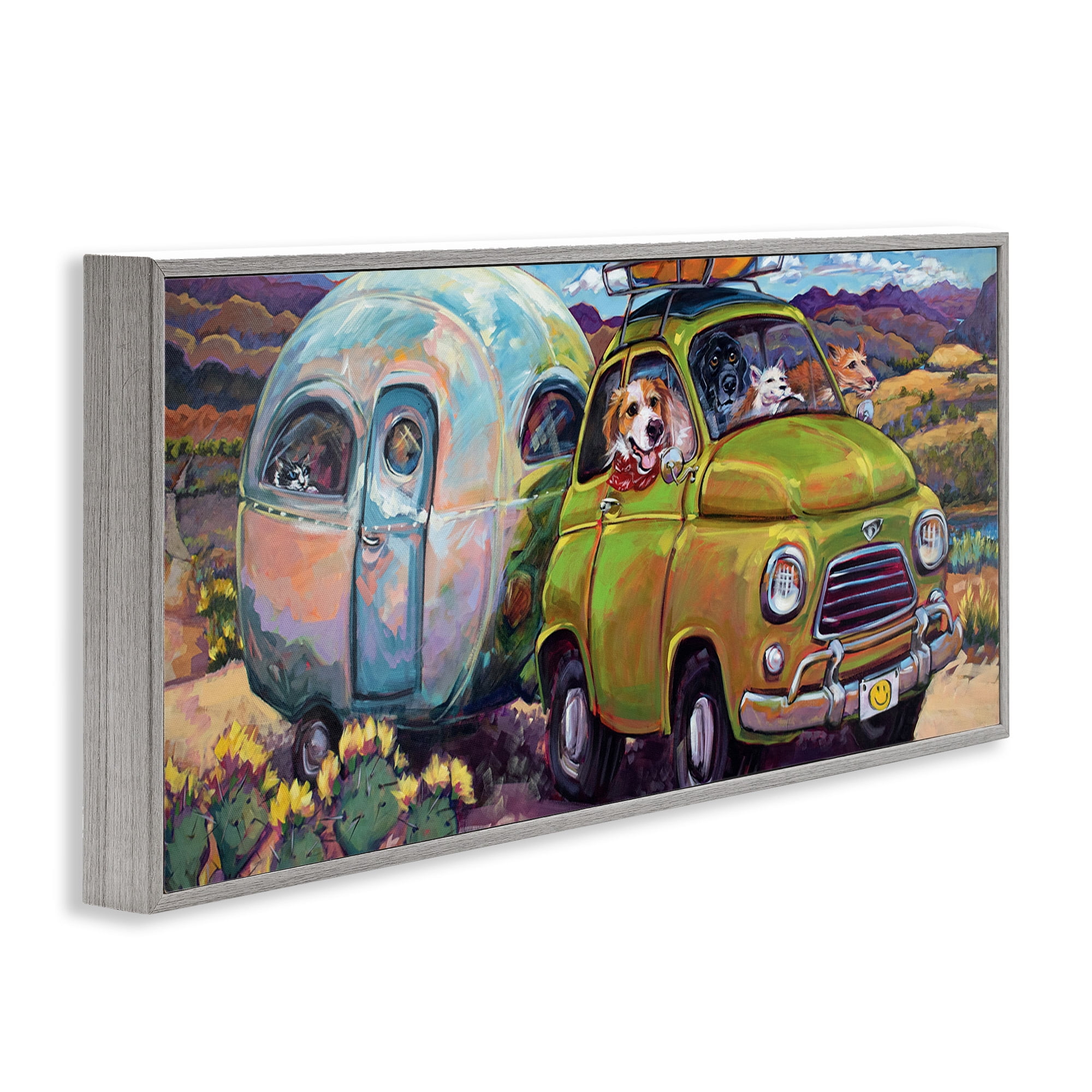 Stupell Industries Dogs Driving Camper Van Animals & Insects Painting Gray Framed Art Print Wall Art, 24 x 10