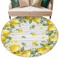 thumbnail image 6 of Yellow Lemon Leaves Round Rug 7ft Washable Circle Rugs Non Slip Summer Botanical Grey Wooden Large Area Rug Indoor Floor Carpet for Bedroom Kitchen Living Room Home Office Dining Room Nursery, 6 of 8